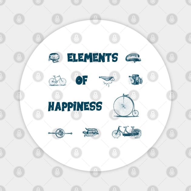 Vintage Bike Elements  with pedal, crank and bell. Elements of Happiness, enjoy your ride. Magnet by Olloway